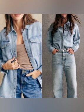Sézane Sandrine Shirt - Snow Blue - Light Wash Denim